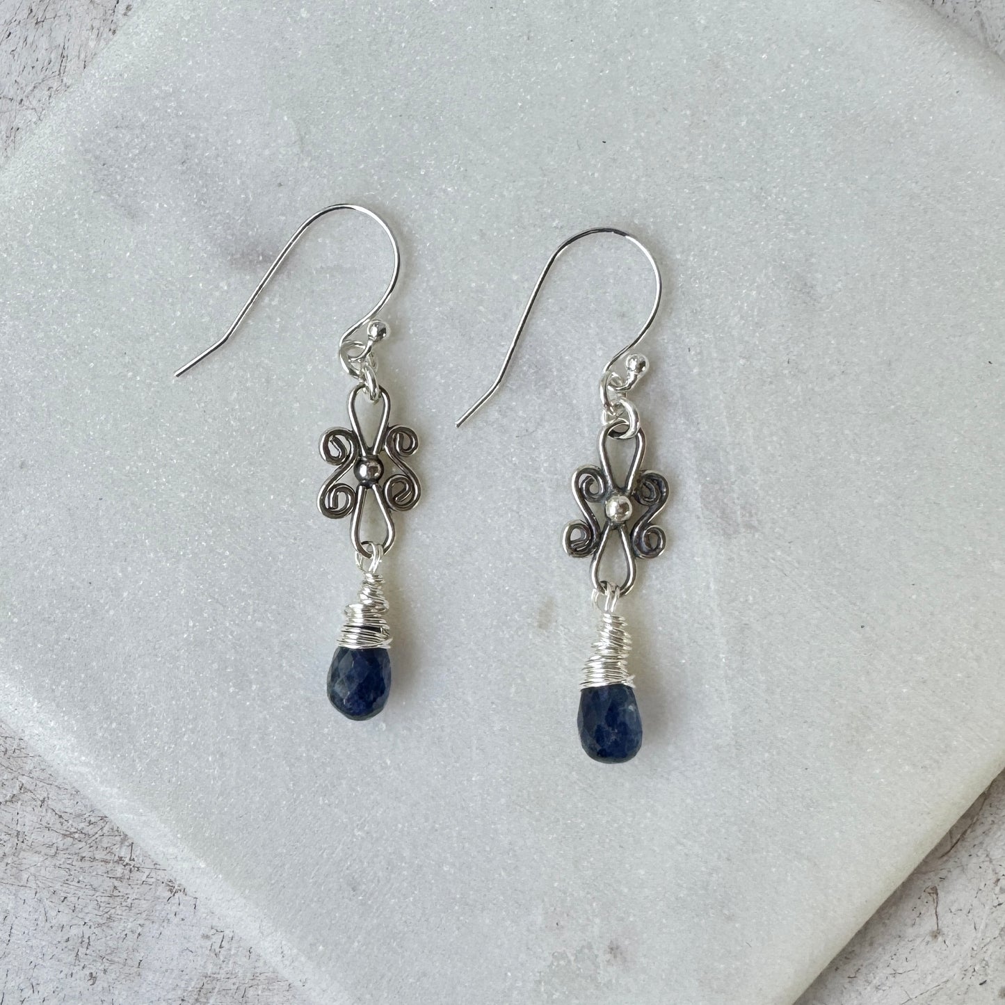Kyanite Teardrop Filigree Earrings