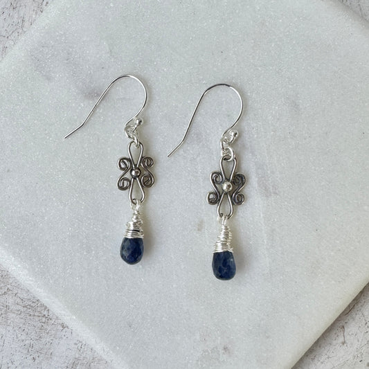 Kyanite Teardrop Filigree Earrings