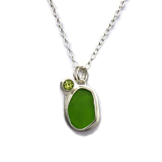 Sea Glass & Gemstone Necklace- Green & Peridot