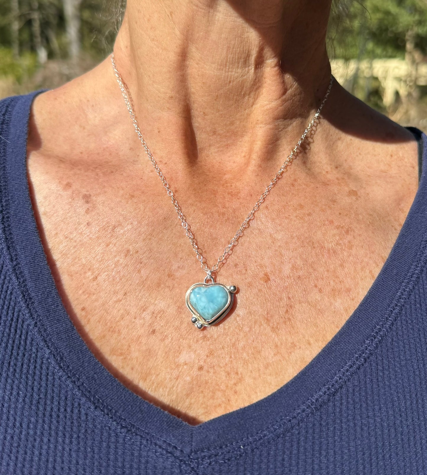 Larimar Heart Gold & Silver Necklace