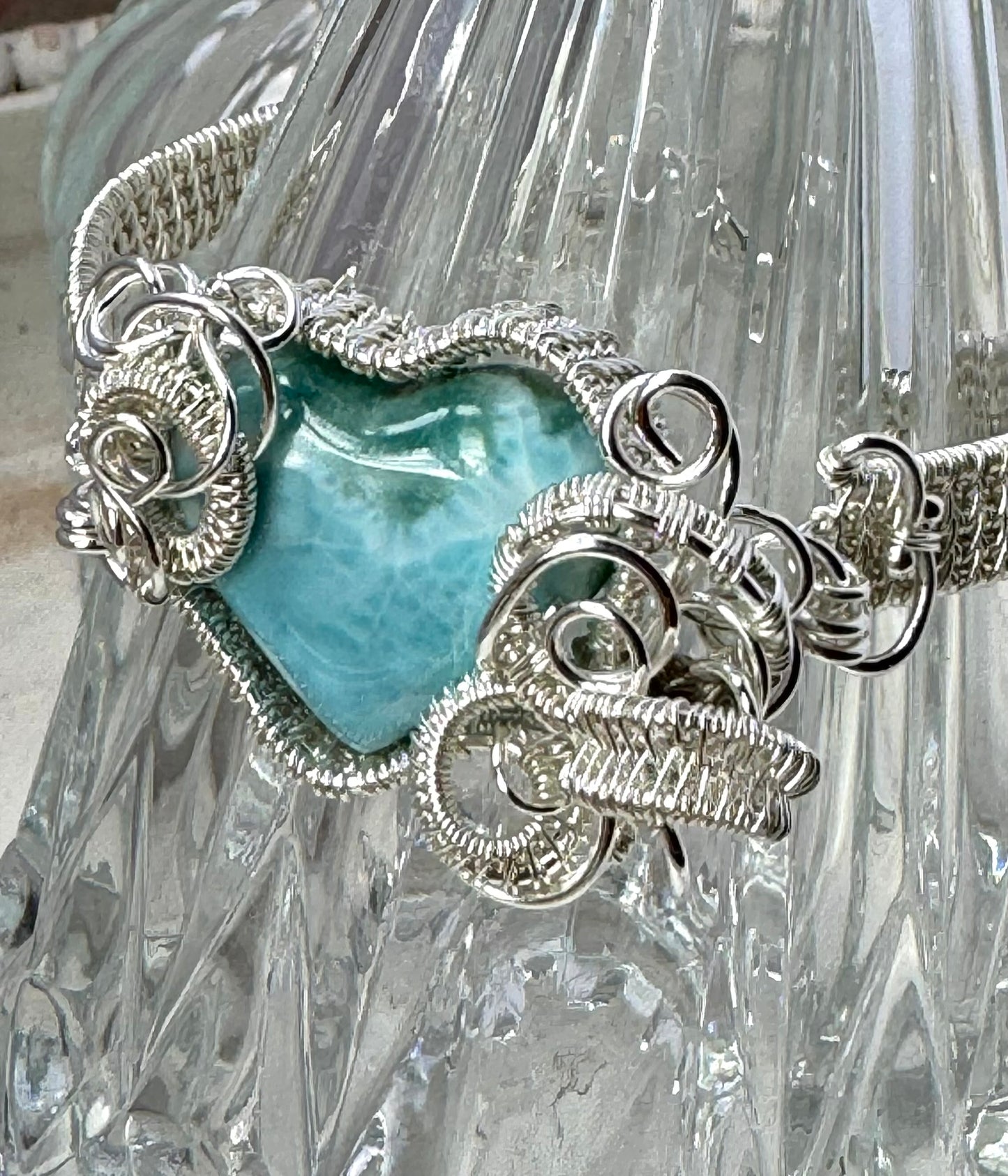 Larimar Heart Silver Woven Bracelet