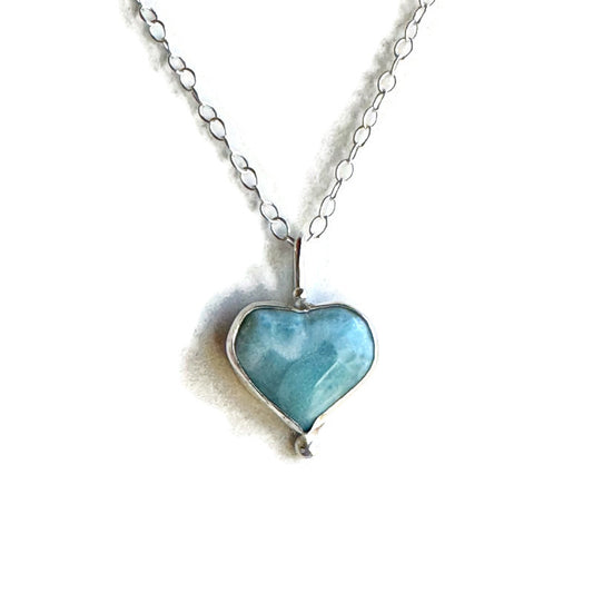 Larimar Heart Teardrop Silver Necklace