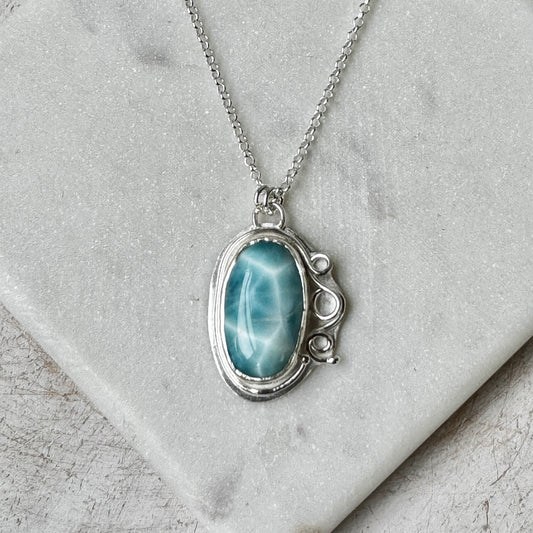 Larimar Bezel Set Necklace with Silver Circles