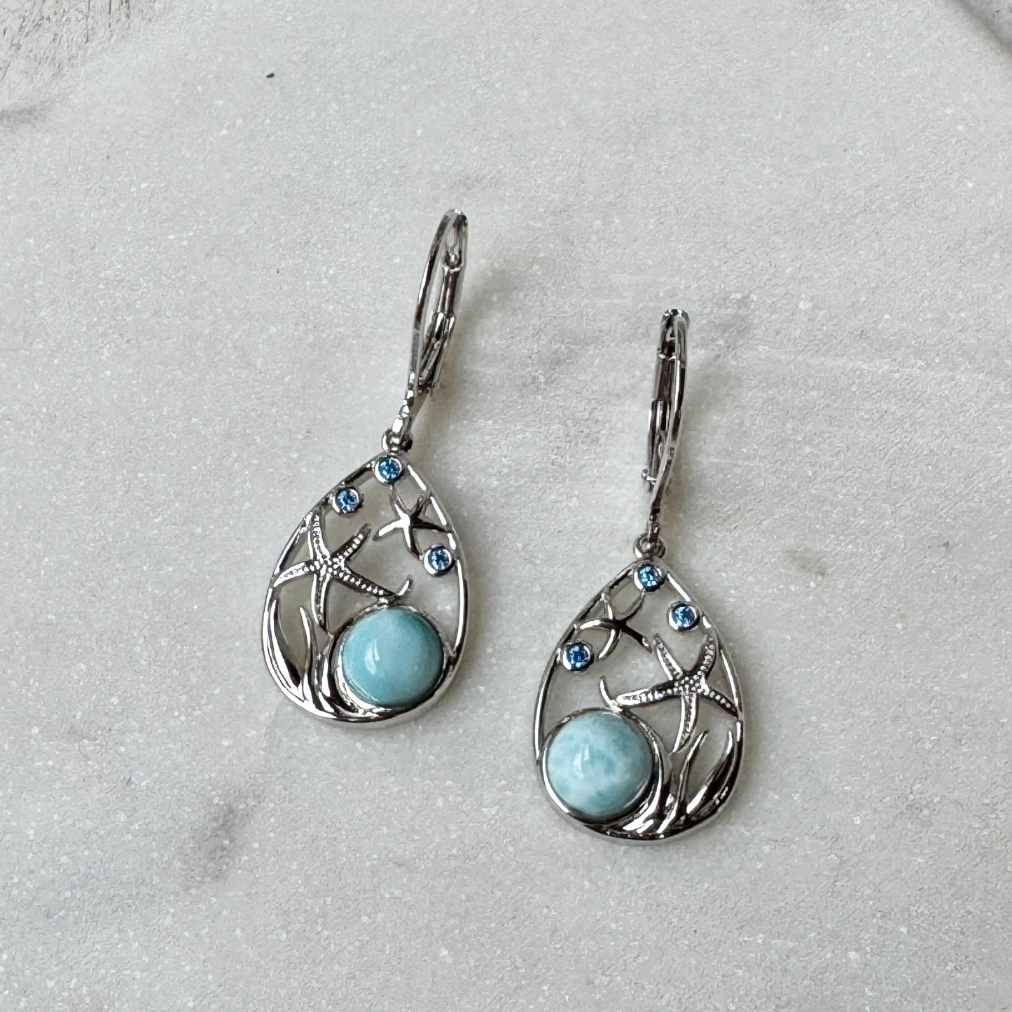 Larimar & Blue Stone Starfish Earrings
