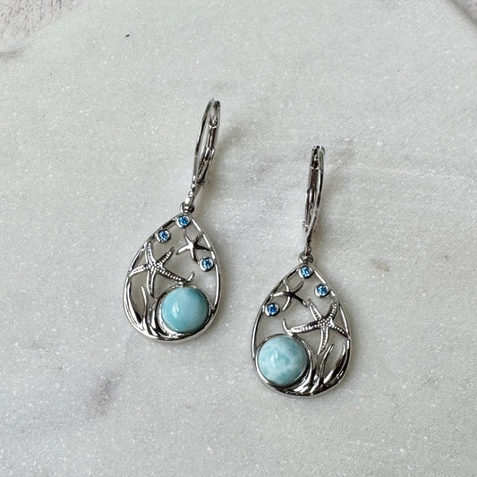 Larimar & Blue Stone Starfish Earrings