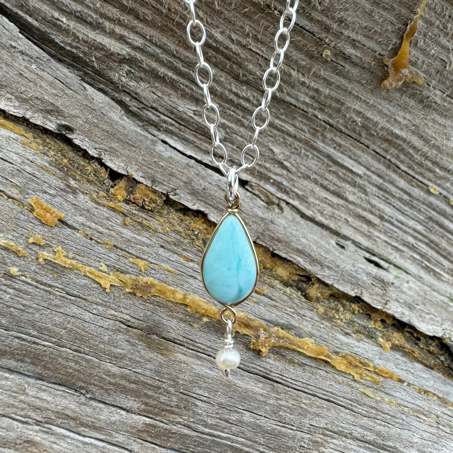 Larimar & Pearl Gold/Silver Necklace