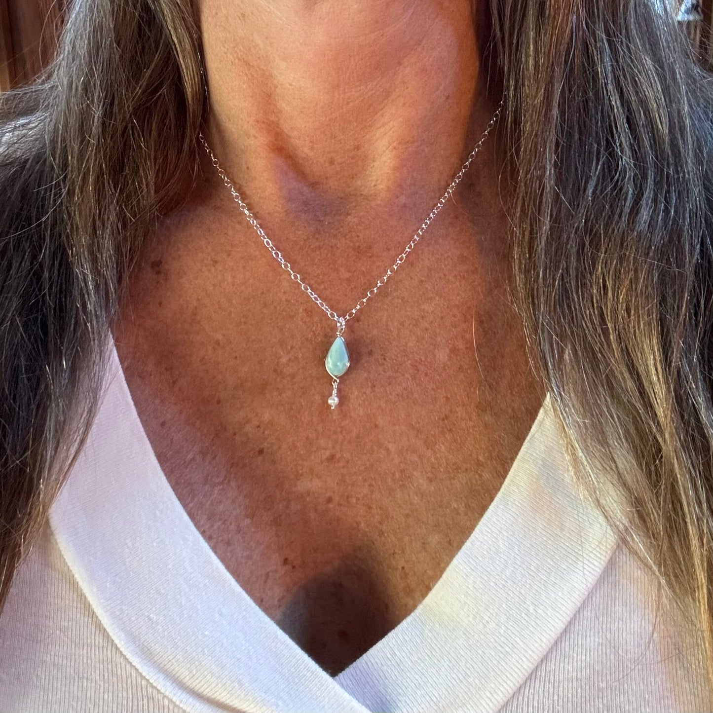 Larimar & Pearl Gold/Silver Necklace