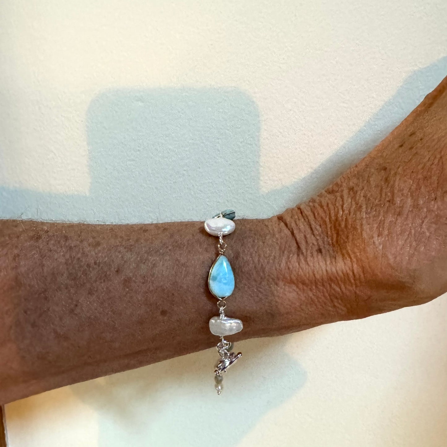 Larimar & Pearl Gold/Silver Bracelet