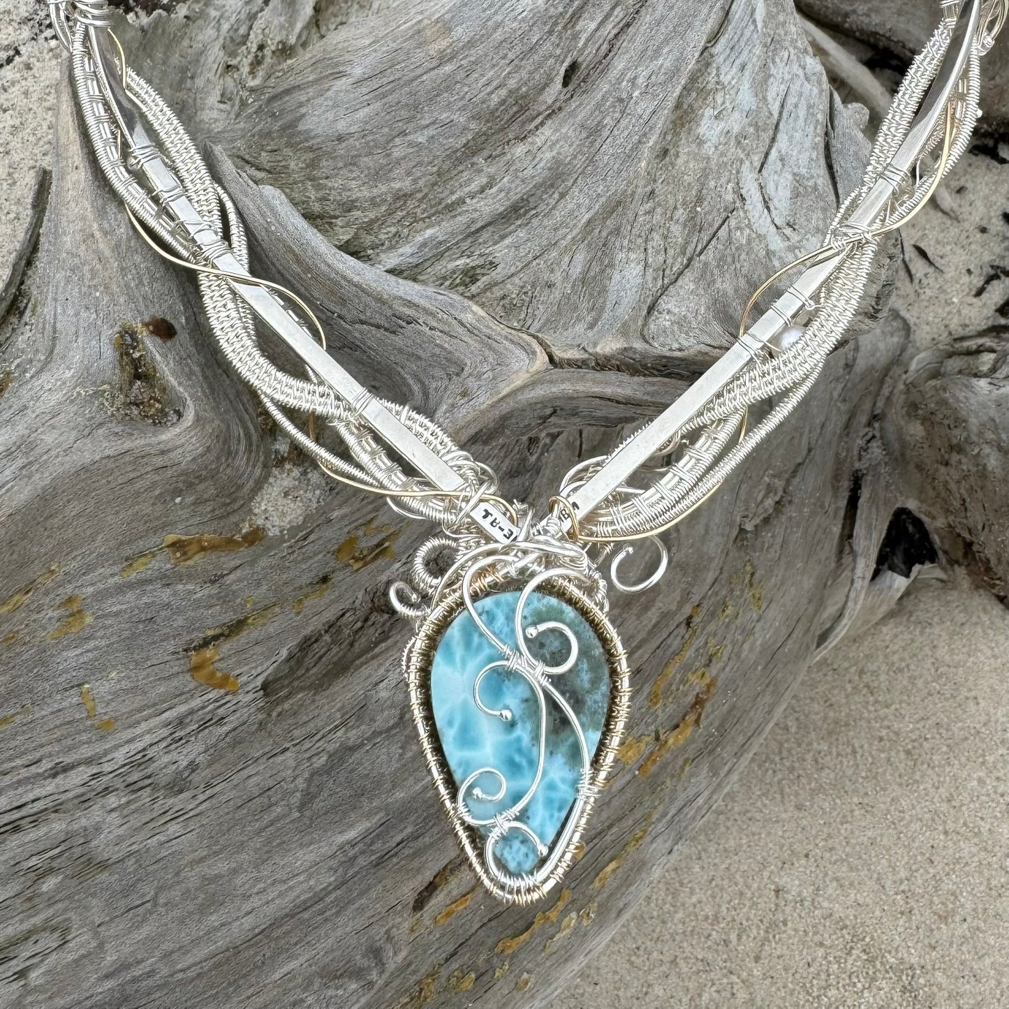 Larimar Woven Silver & Gold Necklace