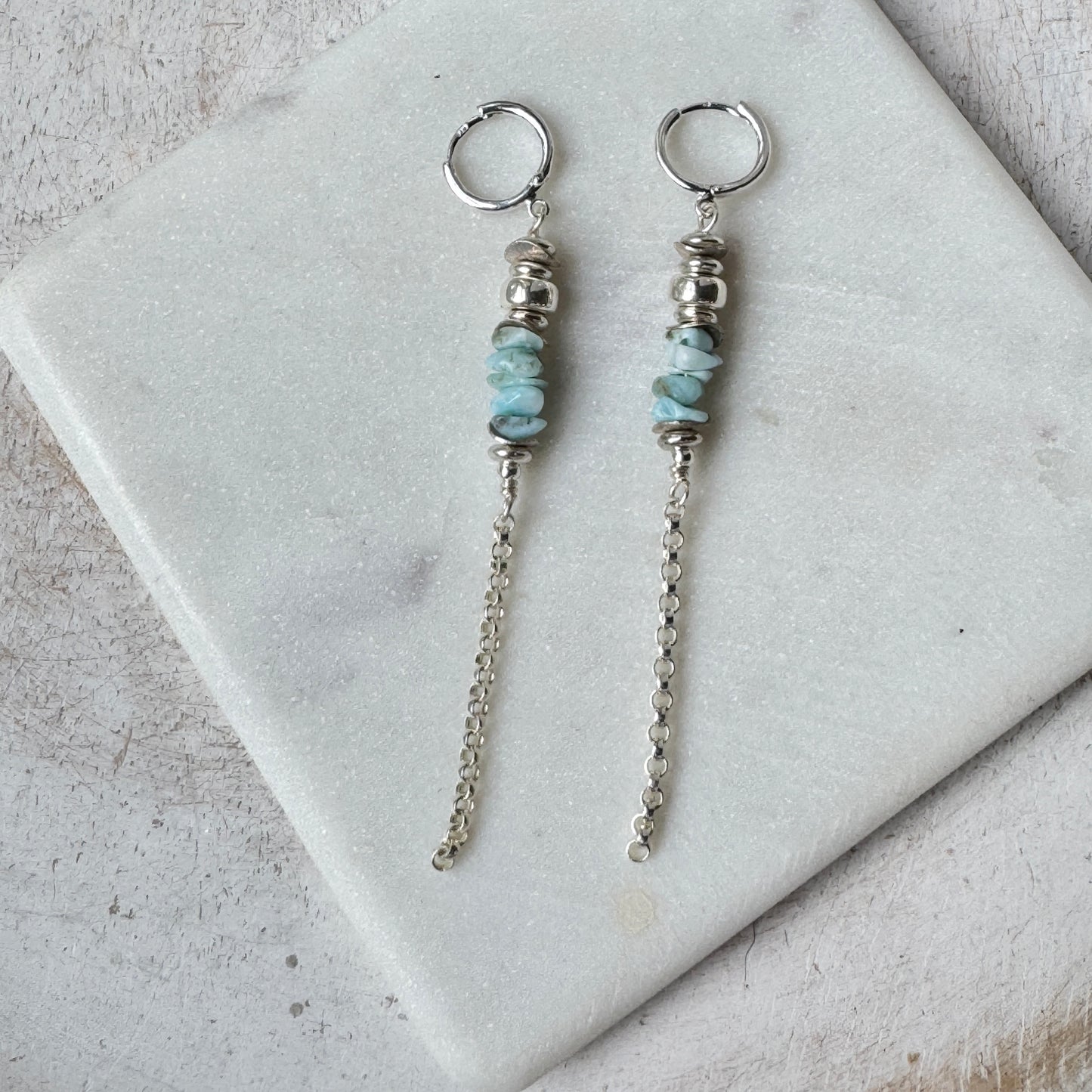 Larimar & Silver Chain Earrings