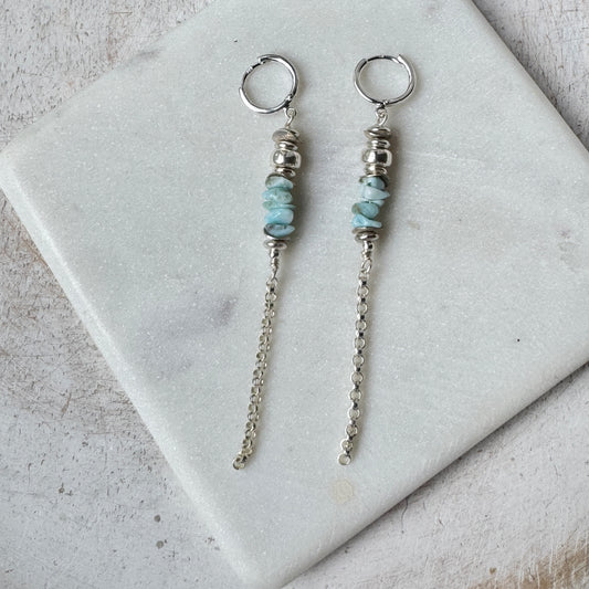 Larimar & Silver Chain Earrings