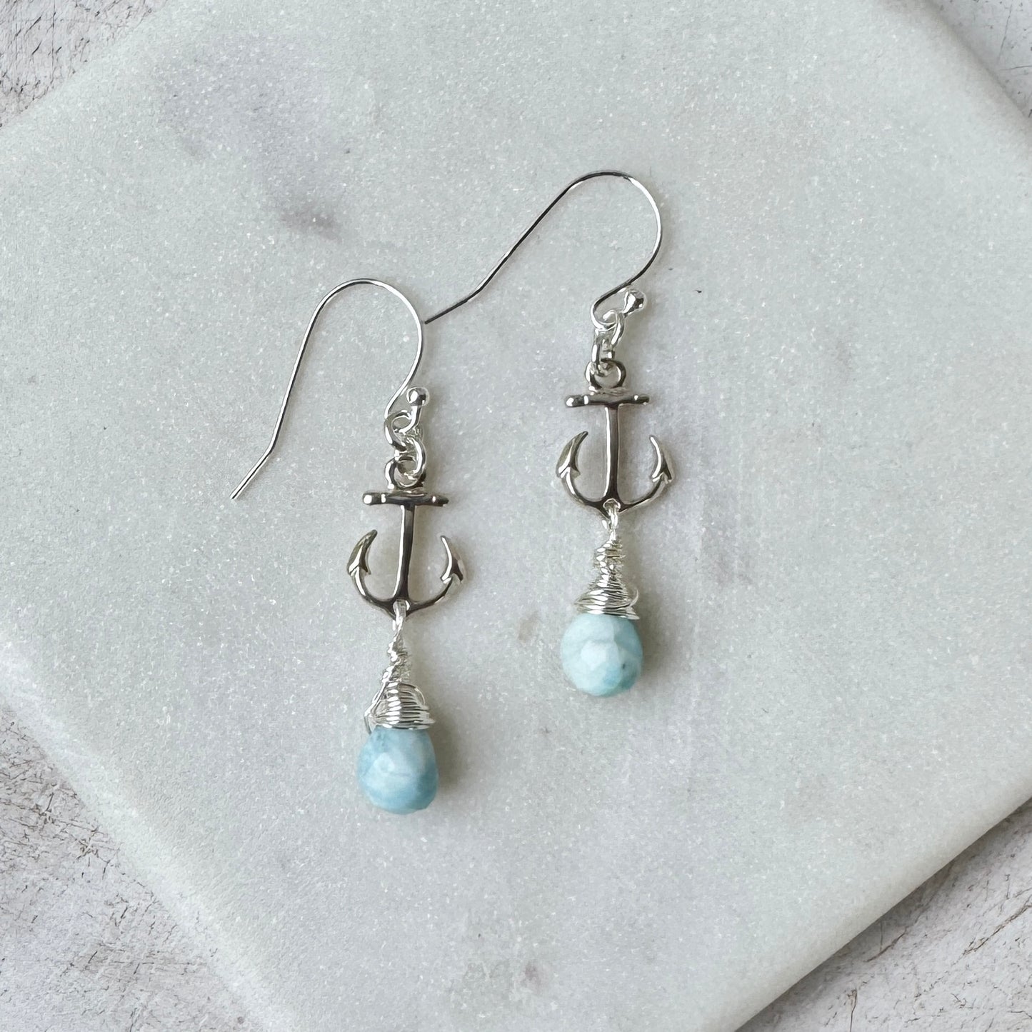 Larimar Teardrop Anchor Earrings