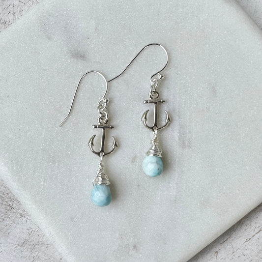 Larimar Teardrop Anchor Earrings