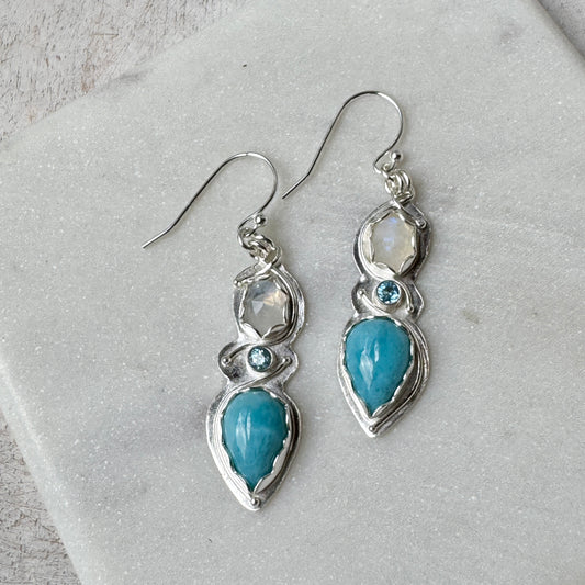 Larimar, Topaz & Moonstone Earrings