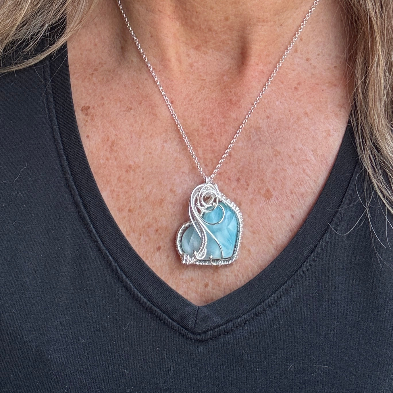 Larimar Heart Woven Necklace