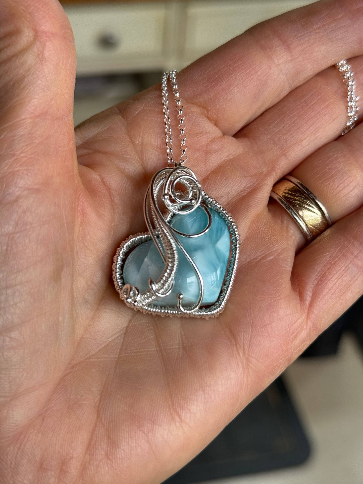 Larimar Heart Woven Necklace