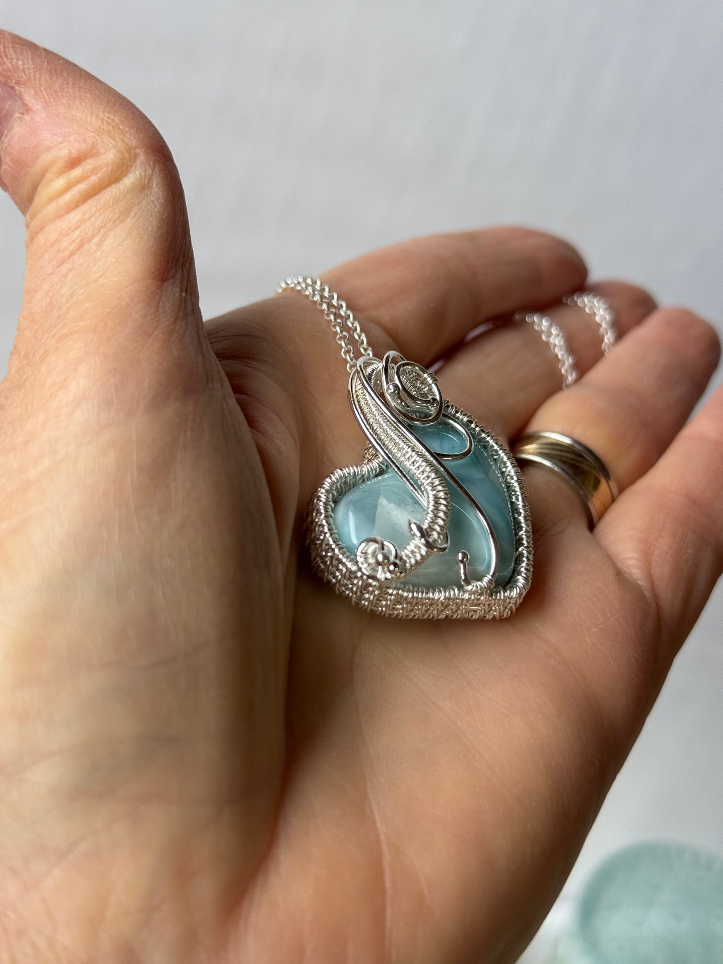 Larimar Heart Woven Necklace