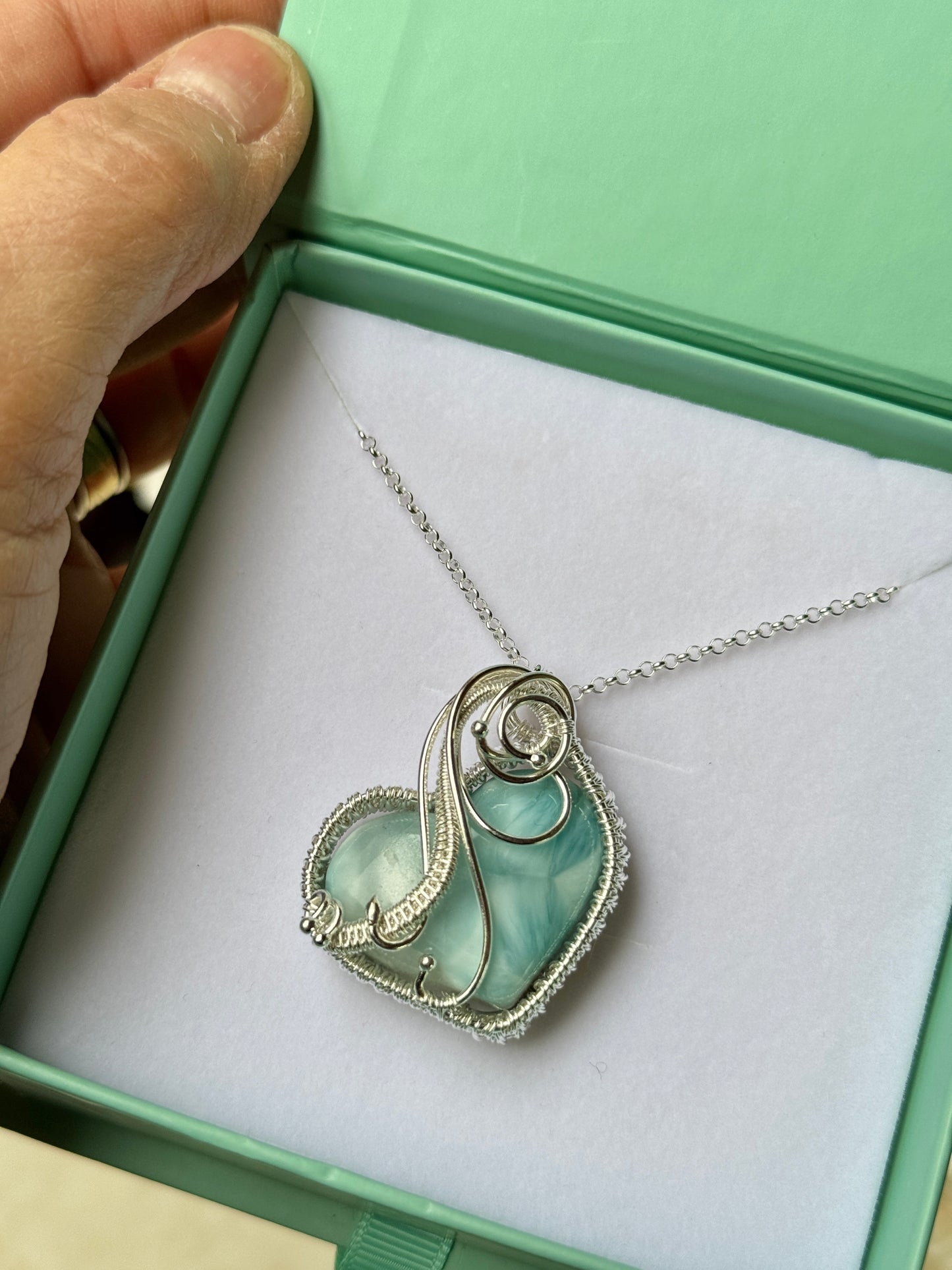 Larimar Heart Woven Necklace