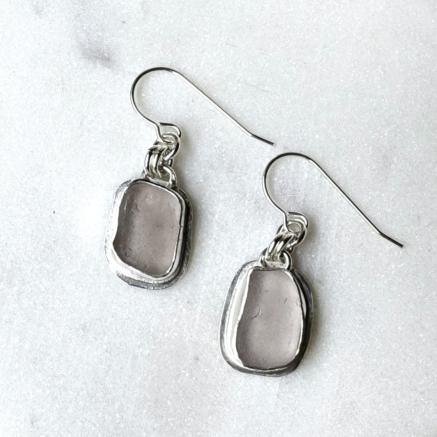 Lavender Sea Glass Bezel Set Earrings