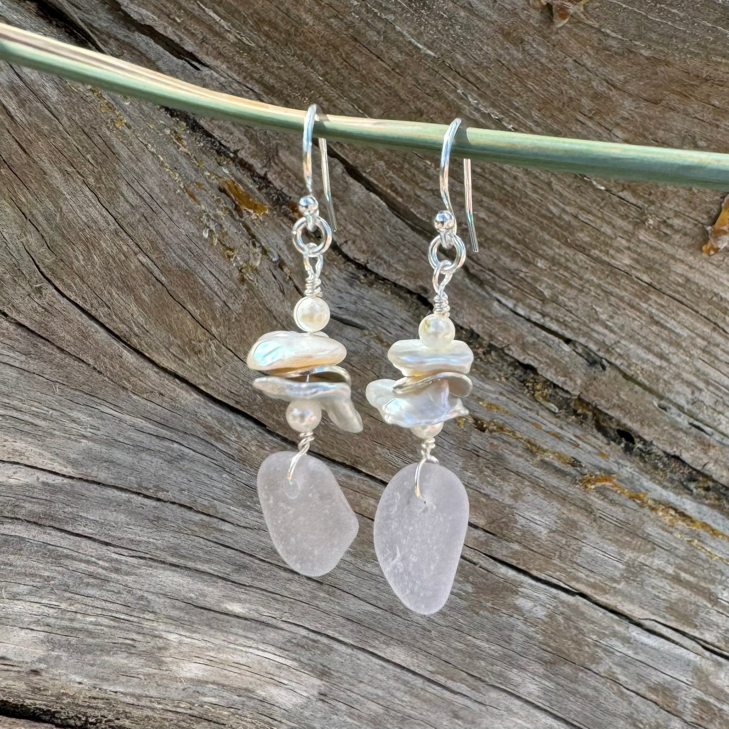 Natural Sea Glass & Pearl Earrings