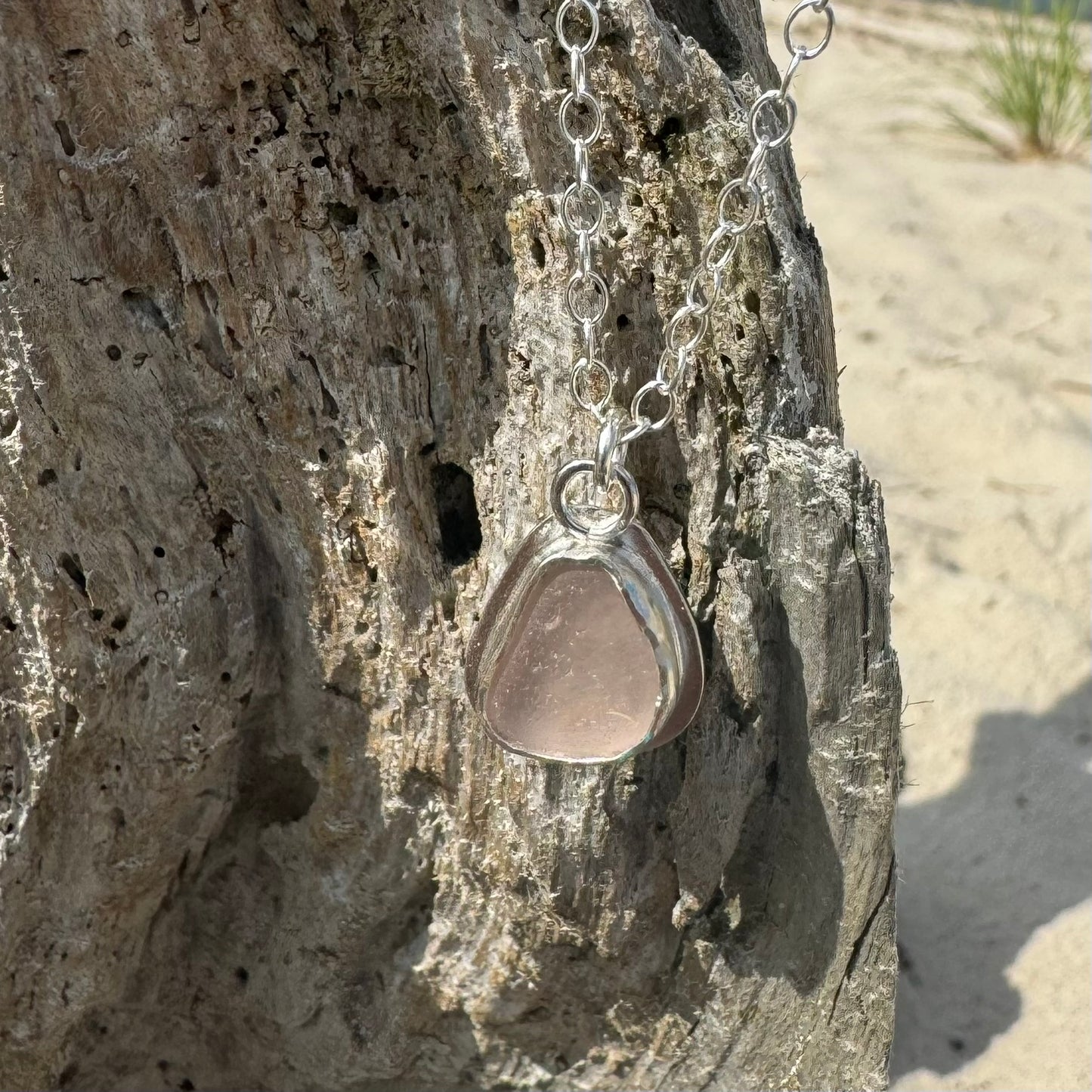 Lavender Sea Glass bezel set necklace