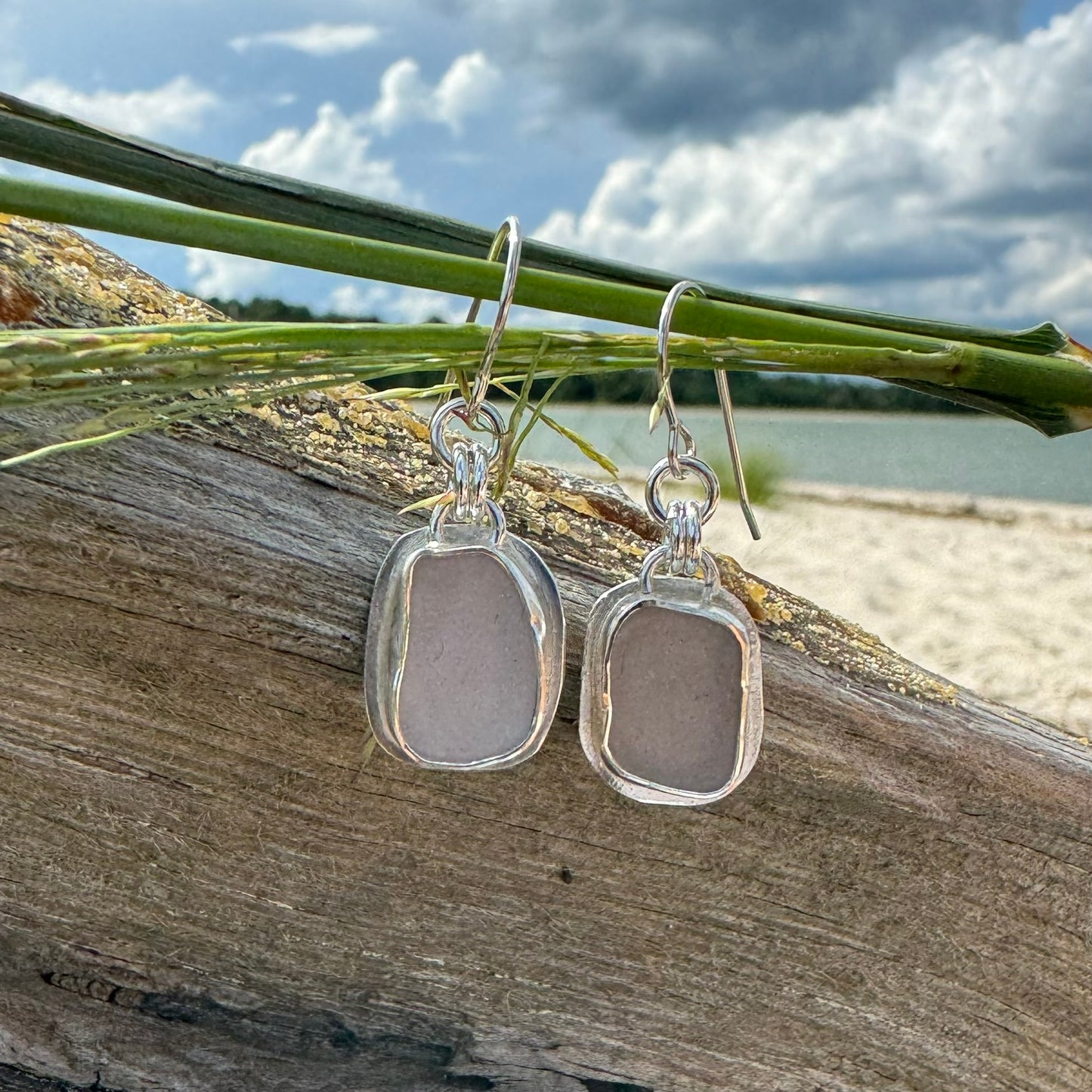 Lavender Sea Glass Bezel Set Earrings