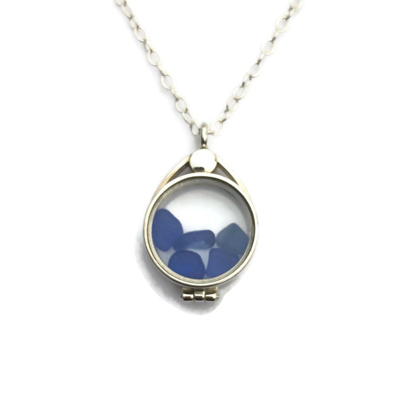 Cobalt Blue Sea Glass Locket Necklace