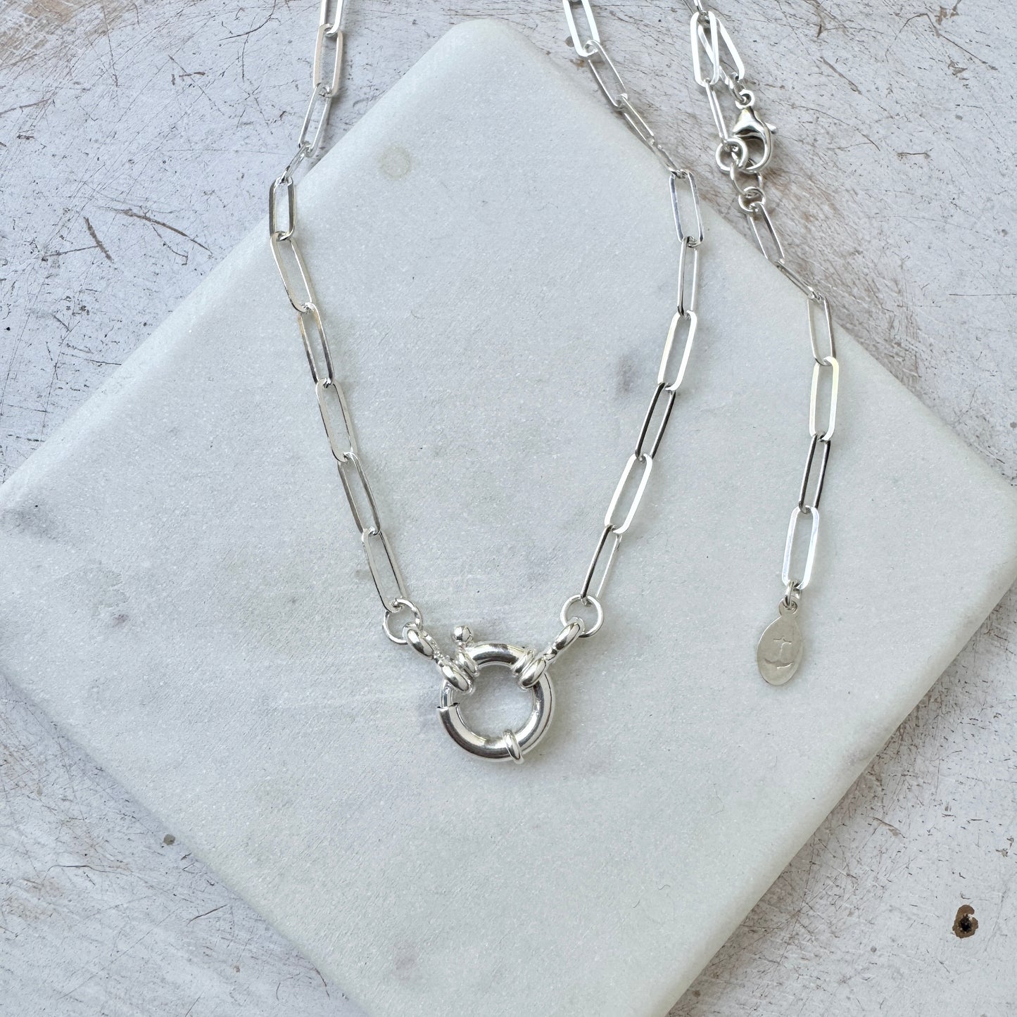 Mariners Sterling Silver Necklace with Paperclip Chain