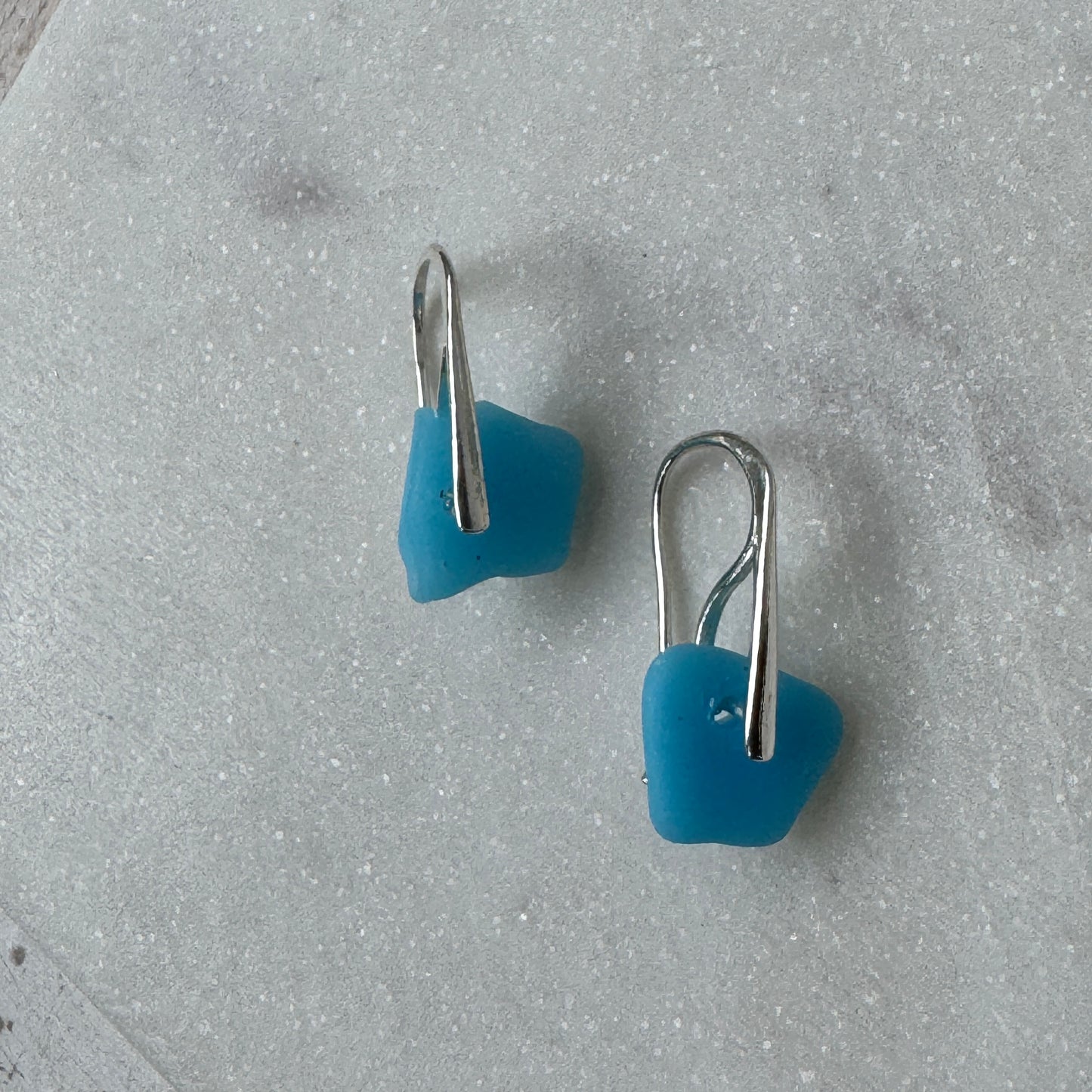 Natural Sea Glass Silver Bar Earrings- 5 Colors