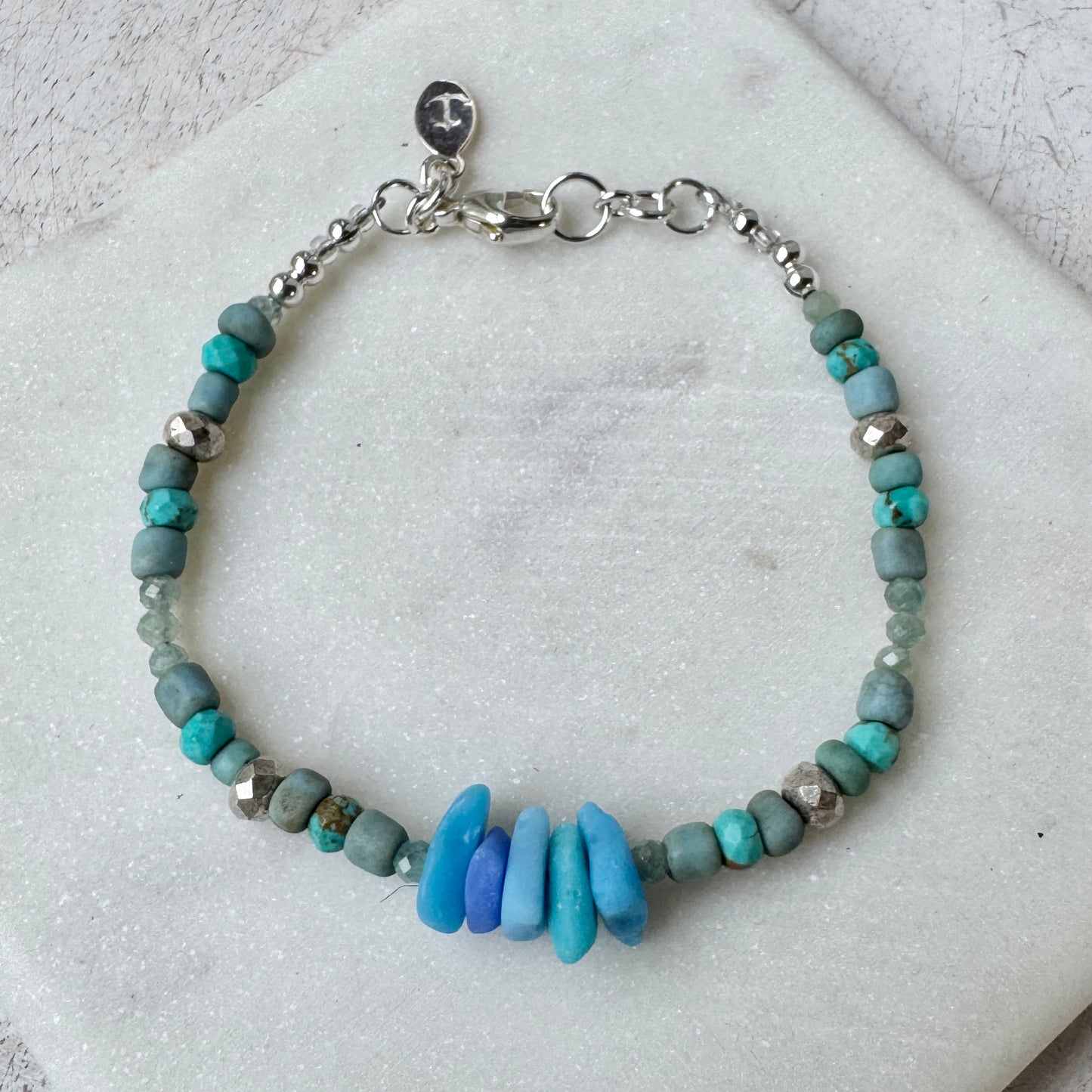Blue Milk Sea Glass & Turquoise Bracelet