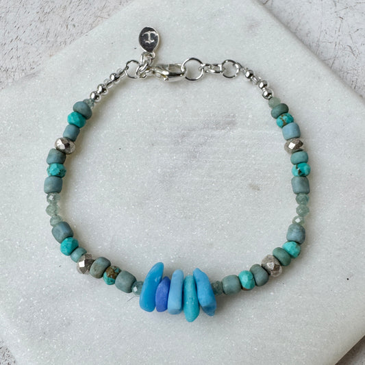 Blue Milk Sea Glass & Turquoise Bracelet