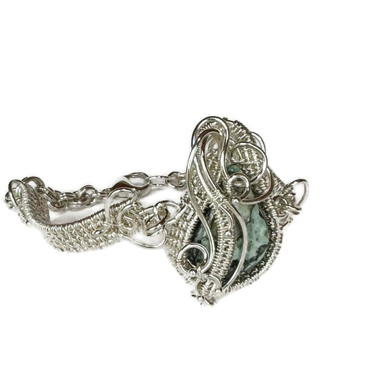 Mystic Sage Turquoise Silver Woven Bracelet