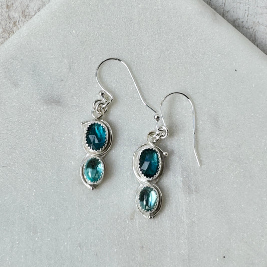 Neon Kyanite & Pariba Apatite 2-Stone Earrings