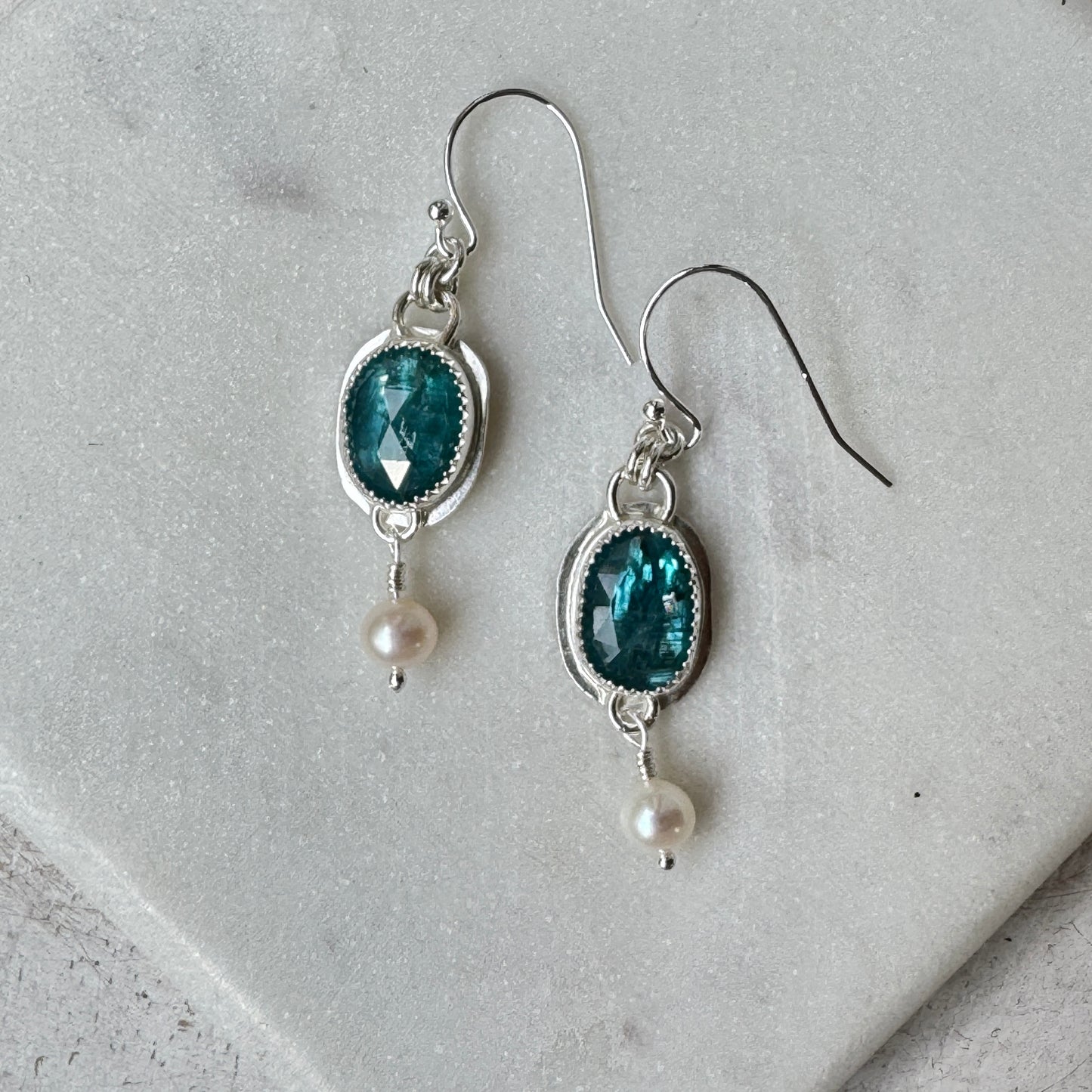 Neon Kyanite & Freshwater Pearl Earrings
