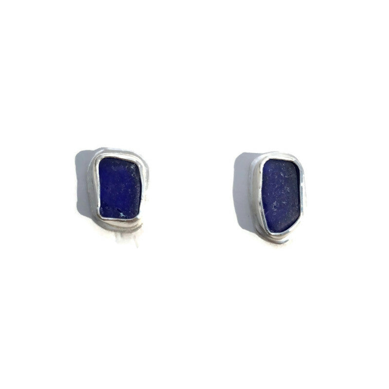 Cobalt Blue Sea Glass Post Earrings