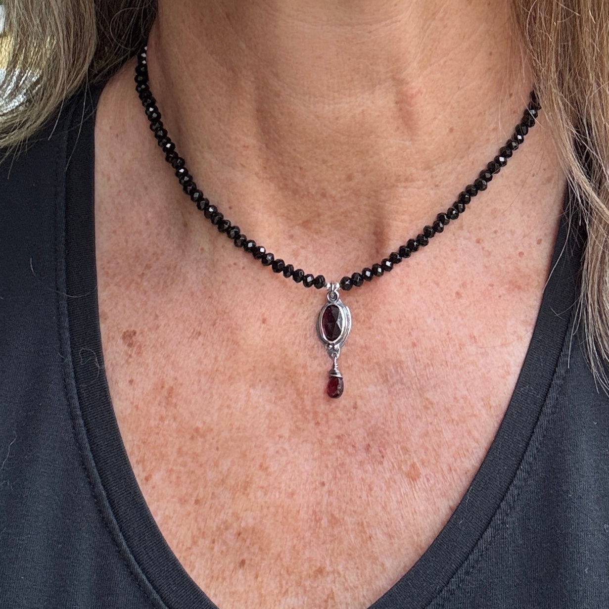 Garnet & Black Onyx Bead Necklace