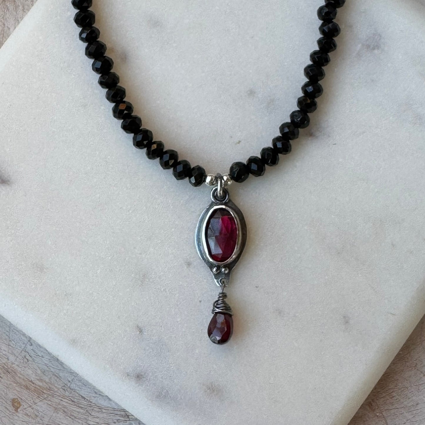 Garnet & Black Onyx Bead Necklace