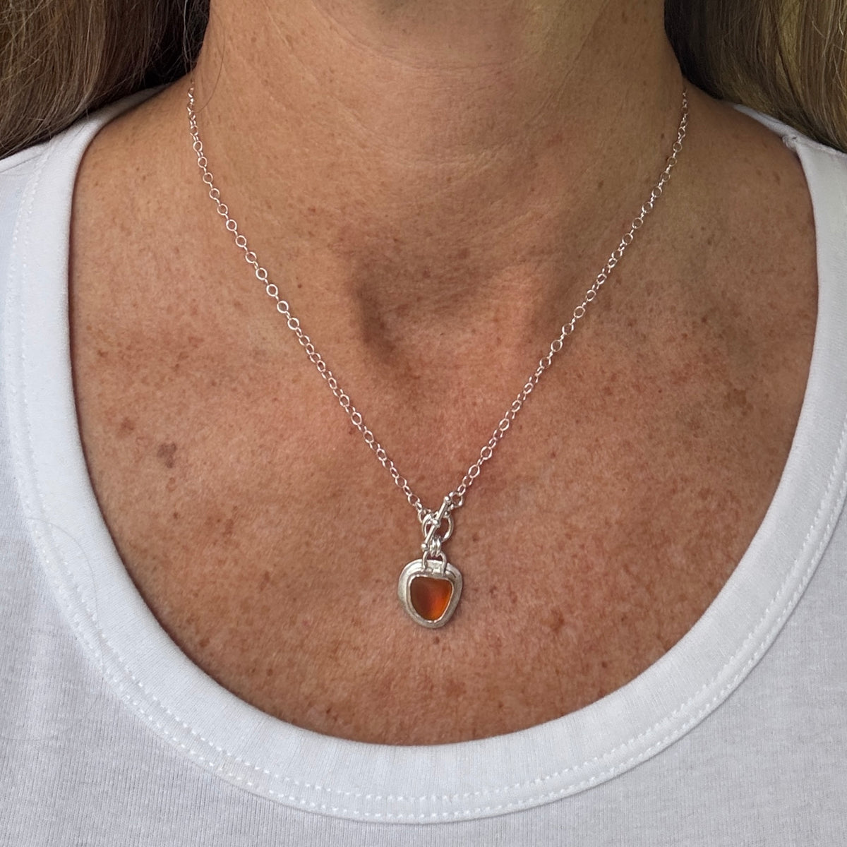 Orange Seaham Sea Glass Front Toggle Necklace