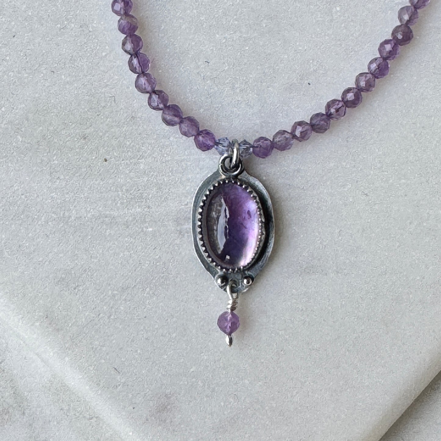 Amethyst Oval Gemstone Beaded Necklace