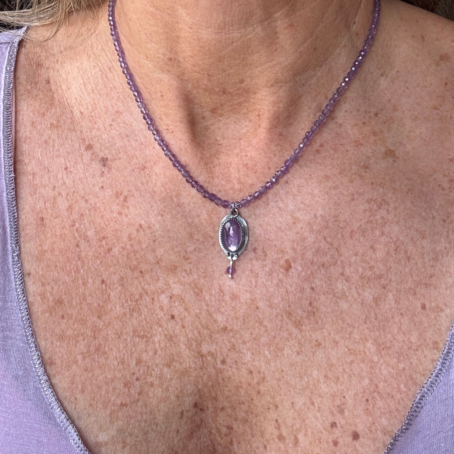 Amethyst Oval Gemstone Beaded Necklace