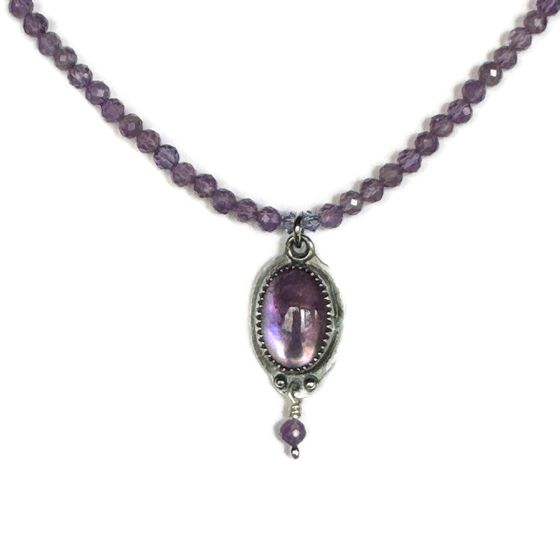 Amethyst Oval Gemstone Beaded Necklace