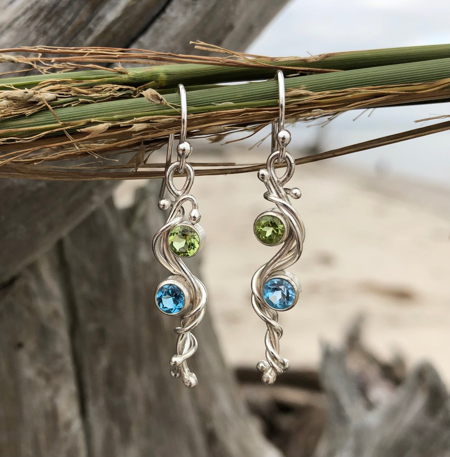 Swiss Blue Topaz & Peridot River Earrings