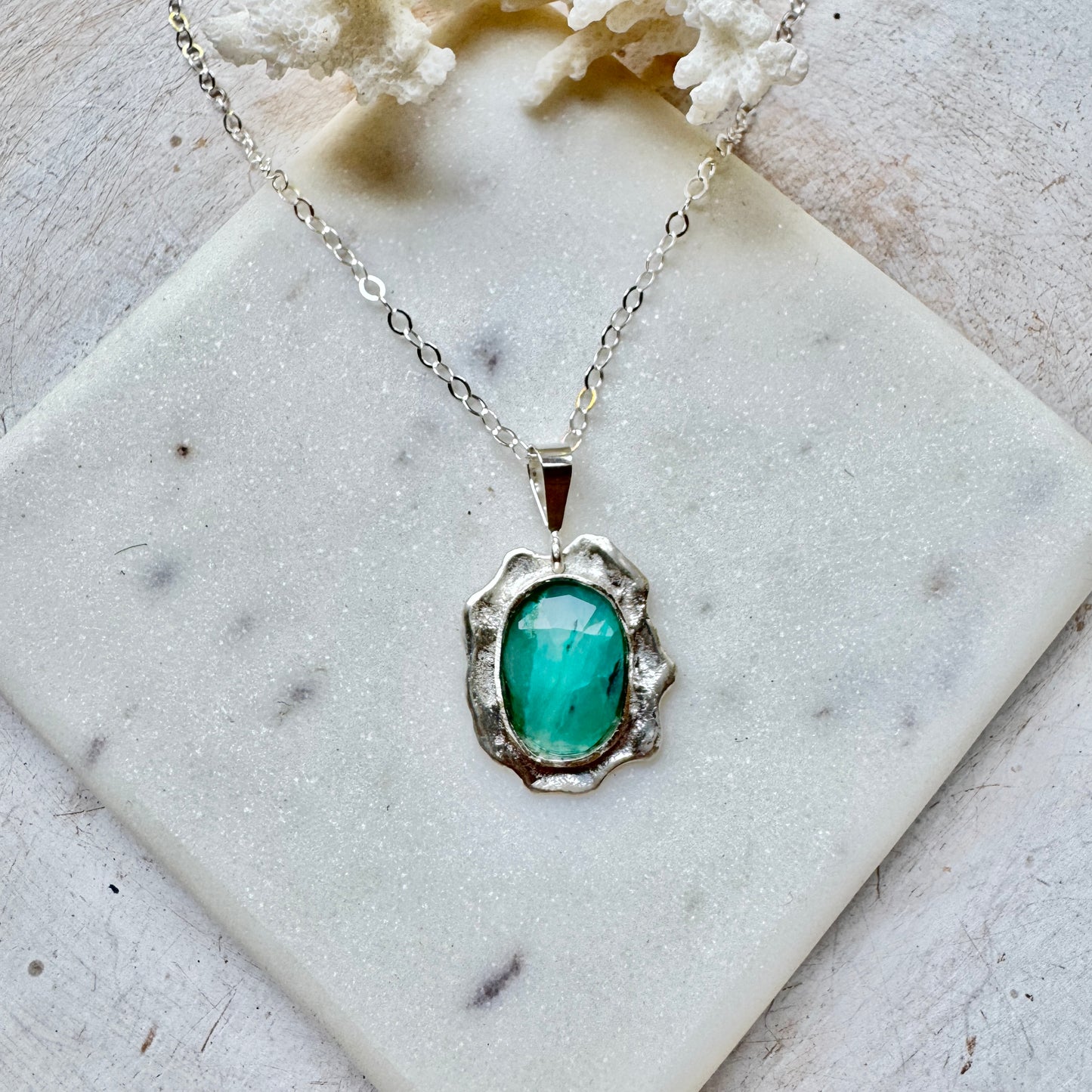 Peruvian Opal Silver "Splat" Necklace