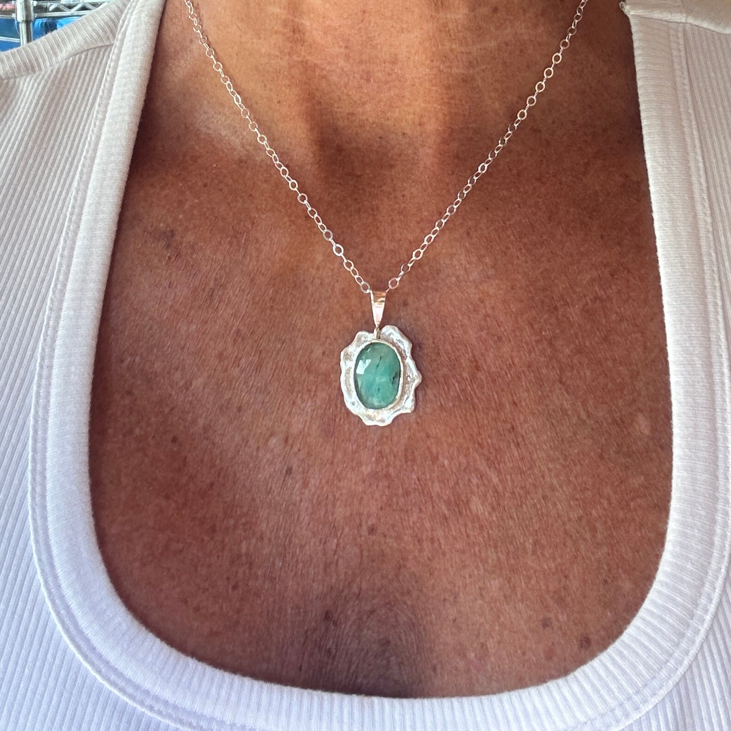 Peruvian Opal Silver "Splat" Necklace