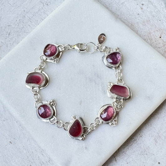 Pink Seaham Sea Glass & Pink Sapphire Bracelet