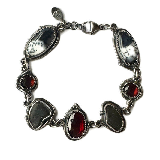 Dendrite, Garnet & Pirate Sea Glass Bracelet