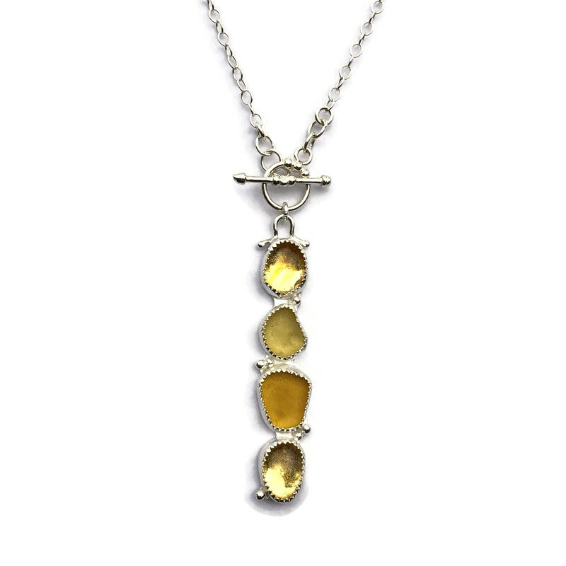 Yellow Sea Glass & Citrine Column Necklace