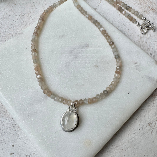 Rainbow & Champagne Moonstone Gemstone Necklace