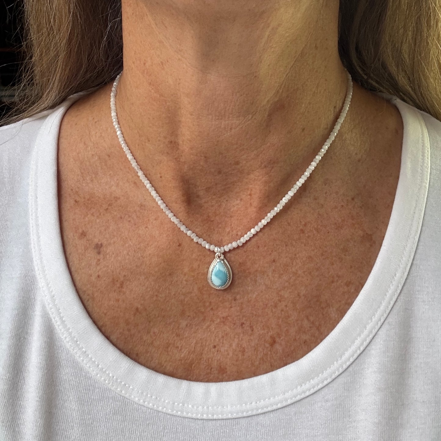 Larimar & Rainbow Moonstone Gemstone Necklace