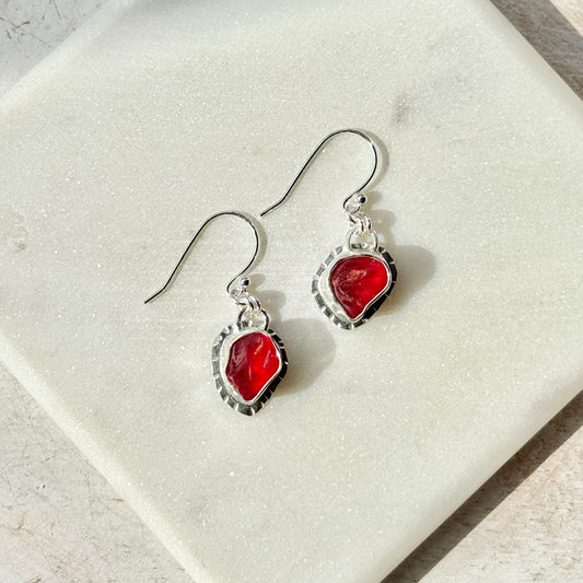 Red Sea Glass Bezel Set Earrings